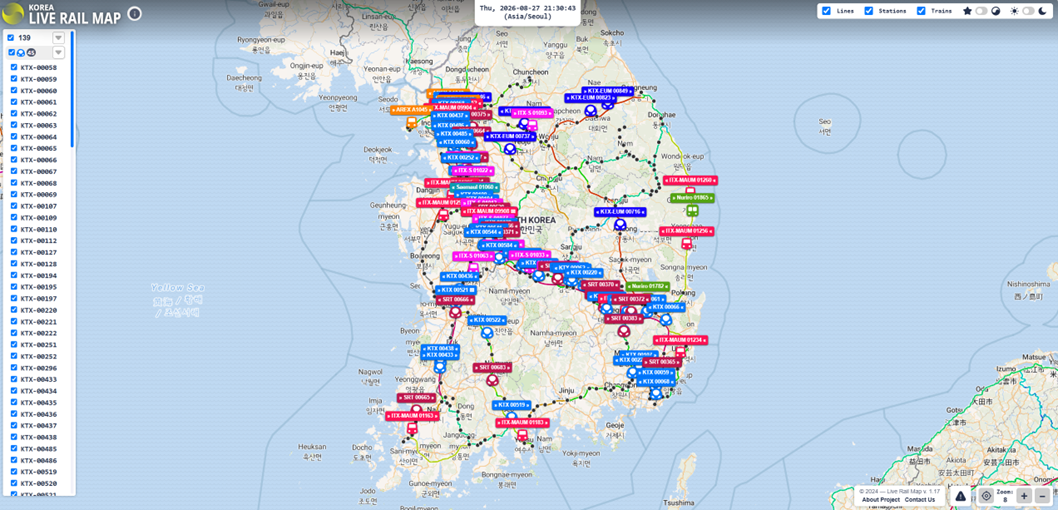 Carte Liverailmap.com/korea